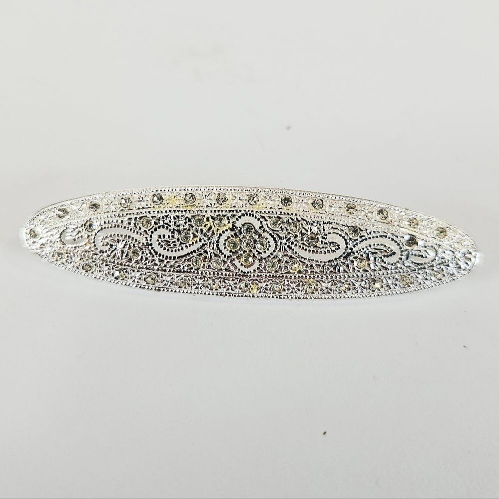 Vintage Napier Signed Silver Tone Pave Icy Clear Rhinestone Bar Style Brooch Pin
